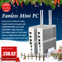 Eglobal Fanless Mini PC intel core i5 7260U Windows 10 Pro Micro Computer 2*DDR4 Msata M.2 SSD TV Box 4K HD HTPC 300M WiFi