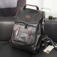 Fashion Backpack Men Luxury Leather Men's Backpack Usb Interface Travel Backpack Male Laptop Bags Anti-theft Backpack Schoolbags