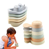 Baby Bath Toys With Bathing Spoons Stacking Boat Toys Colorful Early Education Intelligence Baby Toys For 1-3 Years Old Kids
