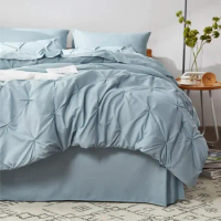 King Comforter Set - Cal King Bed Set 7 Pieces,Pinch Pleat Light Blue Bedding Set with Comforters,Sheets,Pillowcases Shams