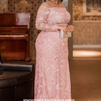 Lace Mother of The Bride Dresses for Wedding 2024 Floor Lengtth Pink Plus Size Off the Shoulder Custom Make madrinha Farsali