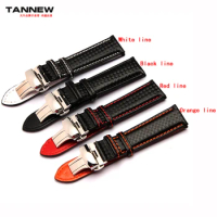 Carbon Fiber Pattern Leather Watch Strap Men's Accessories 18mm 20mm 21mm 22mm 23mm 24mm Black Red Watch band Bracelet wristband