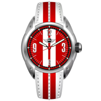 MINI Swiss Watches 石英錶 45mm 紅底白條錶面 紅白皮錶帶