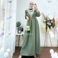 LILA DRESS CRINKLE AIRFLOW MIX BROKAT ALL SIZE LD  110 PB 135 Gamis Kondangan Maxi Muslim Wanita Fit