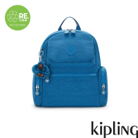 Kipling 質感寶石藍多口袋拉鍊後背包-MATTA