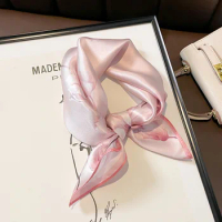 New Korean Pink Temperament Fairy Style Flower Mulberry 53 Silk Female Small Square Towel Neck Scarf Arm Bag