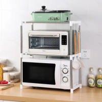 Stainless Steel RetRactable Microwave Rack Double Layer Stand Kitchen Table Top Steam Oven Storage Rack
