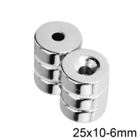 1/2/5/10pcs 25x10-6 mm Neodymium Magnet Disc 25*10 mm Hole 6mm Circle Magnets 25X10-6mm Round Countersunk Magnetic 25*10-6