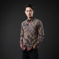Kemeja Batik Pria Exclusive Lengan Panjang Reguler Fit Bahan Dobby Semi Sutra Full Bordir DOBBY MERA