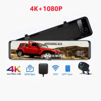 12 Inch Rear view Mirror Car Dvr 4K+1080P Touch Screen dashcam car Dash Cam front and rear 4k With WIFI GPS Reverse Dash Camera