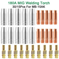 15/30pcs MB-15AK Torch Welding Consumables 180A MIG Torch Gas Nozzle Tips Holder Gun Neck Wrench for 15AK MIG Welding Machine