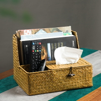 海草編紙巾盒多功能桌面抽紙盒子家用餐巾紙盒創意車載編織收納盒