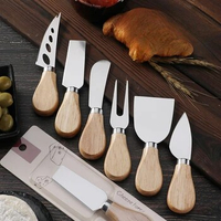Single Rubber Wooden Handle Stainless Steel Cheese Knife and Fork Kitchen Baking Cheese Butter Knife Cheese Tool Accessories