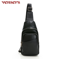 【vensers】小牛皮潮流個性包~胸包 腰包 運動腰包 休閒胸包 外出輕便(NE805101黑色)