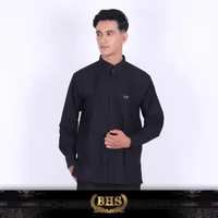 Baju Koko BHS Classic Motif Abyad Black L