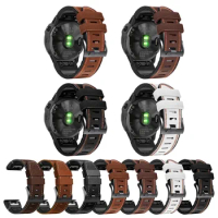 Leather Silicone Band For Garmin Fenix 7 7X 6 6X Pro 5 5X Plus 3HR 945 Strap 26mm 22mm Tactix Bravo Delta Mk2 Watchband Bracelet