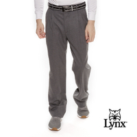 【Lynx Golf】男款歐洲進口布料伸縮腰頭質感毛料雙折西裝長褲-灰色