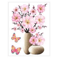 Waterproof Decal Removable Chinese Style Wall Stickers PVC Living Room 3D Vase Art Mural Offices Stereo Flower Home Decoration