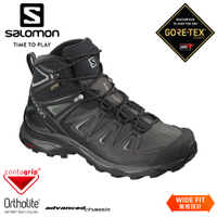 【SALOMON 索羅門 女 X ULTRA 3 GTX中筒登山鞋(寬楦)《磁灰/黑/石碑灰》】404756/健行鞋