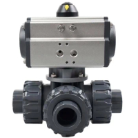 Pipe ID 25mm PVC 3/4" DN20 Union Connection Pneumatic Ball Valve Three Way L Type PTFE Sealing Double Acting Actuator