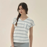 【ILEY 伊蕾】簡約網格條紋假兩件上衣(白；M-XL；1252071642)