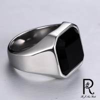 【RJ New York】重磅方晶黑瑪瑙寬版不鏽鋼戒指(4色戒圍可選)