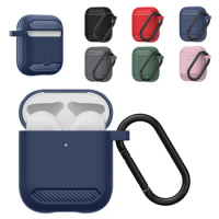 Soft TPU Shell Shockproof Cover with Buckle Carbon Firber Earphone Cases for Apple AirPods 2 1 Cute Case for AirPods 2 1