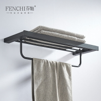 芬馳不銹鋼黑色浴巾架北歐衛生間毛巾架創意個性收納架浴室置物架