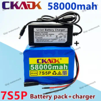 New 24V 58ah battery pack 250W 350W 29.4V 7S5P 58000mah used for backpack wheelchair electric bicycle ion battery+charger