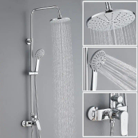 Set Kolom Shower Bulat Krom Perak Pencampur Air Panas dan Dingin Set Shower Kamar Mandi Kepala Showe