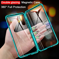 Flip Magnetic Metal case For Huawei P40 P30 P20 Pro Lite Double sided tempered glass For Huawei Mate30 20 Pro Lite cover Funda