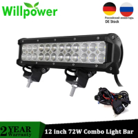 Willpower 12" inch 72W Offroad LED Bar Flood Spot Combo Beam Light Bar Waterproof for Truck Car ATV UTV 12V 24V