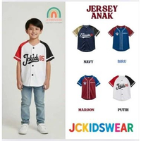 Baju Anak Baseball Usia Remaja Bahan Jersey Milano Dry Fit Usia 3-13 Tahun Merah,S