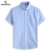SHAN BAO 5XL 6XL 7XL 8XL 100% Cotton Oxford Shirt 2022 Summer High Quality Men's Casual Loose Solid Color Short Sleeve Shirt