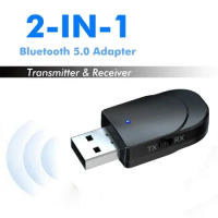 3 in 1 USB Bluetooth 5.0 Audio Receiver Transmitter to Computer TV Adapter Car Dual Output For Speakers Headphones