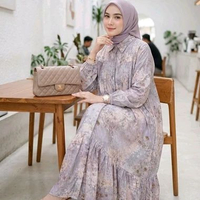 Kiukiu Midi Dress Rayon XL Motif Bunga Gamis Panjang Busui Bahan Katun Rayon Premium Kancing Flower 