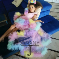 JONANY Trendy Hi-Lo Flower Girl Dress Ruffles Tulle Dropping Shipping Baby First Communion Beauty Party Dress Robe De Demoiselle