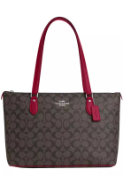 COACH Coach Gallery Tote Bag In Signature Canvas in Brown/ Bright Violet CH504