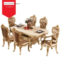 luxury marble top dining table set wood carved dining table set 6 chairs