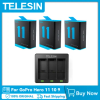 TELESIN Battery For GoPro Hero 10 11 9 1750 mAh Battery 3 Ways Fast Charger Box TF Card Storage For GoPro 9 10 11 Accessories