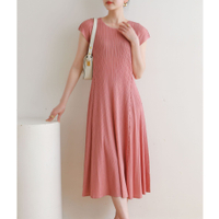 3235 One Size (45-75kg) Summer Sanzhai Pleated Round Neck Loose Casual Fashion Dress