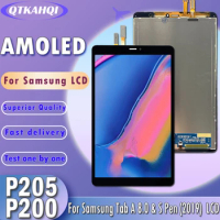 AMOLED For Samsung Tab A 8.0 &amp; S Pen LCD Tab P200 P205 SM-P205 SM-P200 LCD Display Touch Screen Digitizer Tested