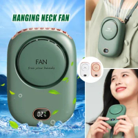 Portable Hanging Neck Fan USB Rechargeable Fan Mini Wearable Personal Fan with Screen Mute 3 Gears Adjustable Small Cooling Fans