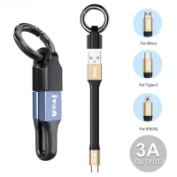 2 in 1 USB Mobile Data Cable Portable Short for Huawei Samsung Xiaomi 3A Fast Charging Micro USB C Type C Mini Keychain Cable