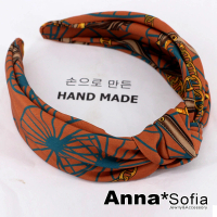 【AnnaSofia】韓式髮箍髮飾-鍊帶車輪中央結 現貨(焦糖橘系)