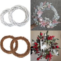 1pc Christmas Rattan Wreath White Natural Wicker Garland for Xmas Door/Tree Hanging Decorations DIY Wreath Accessories Xmas Gift
