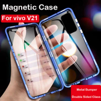 360 Full Magnetic Case For vivo V21 V21E S10 Pro X60 Coque Aluminum Metal Bumper Phone Case For vivo V20 Tempered Glass Cover