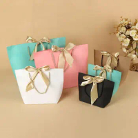 Large Size Gold Present Box For Pajamas Clothes Books Packaging Gold Handle Paper Box Bags Kraft Paper Gift Bag With Handles SN