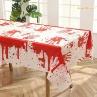 Halloween Bloody Tablecloths Plastic Skull Cover Bloody Table Cover Bloody Handprints Tablecloths Rectangle Scary Cover
