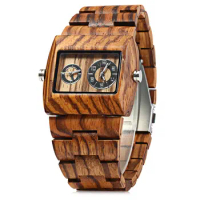 BEWELL Quartz Watch Men Wood Watches, Dual Time Zones Male Dress Watches, Elegant Fashion Waterproof Watches relogio masculino